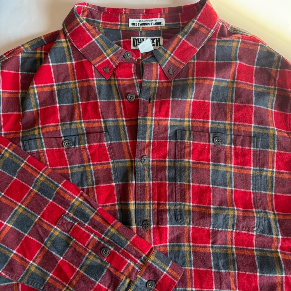 Duluth‎ Trading Co Free Swingin Flannel Shirt Mens 3XL Red Gray Plaid Cotton LS